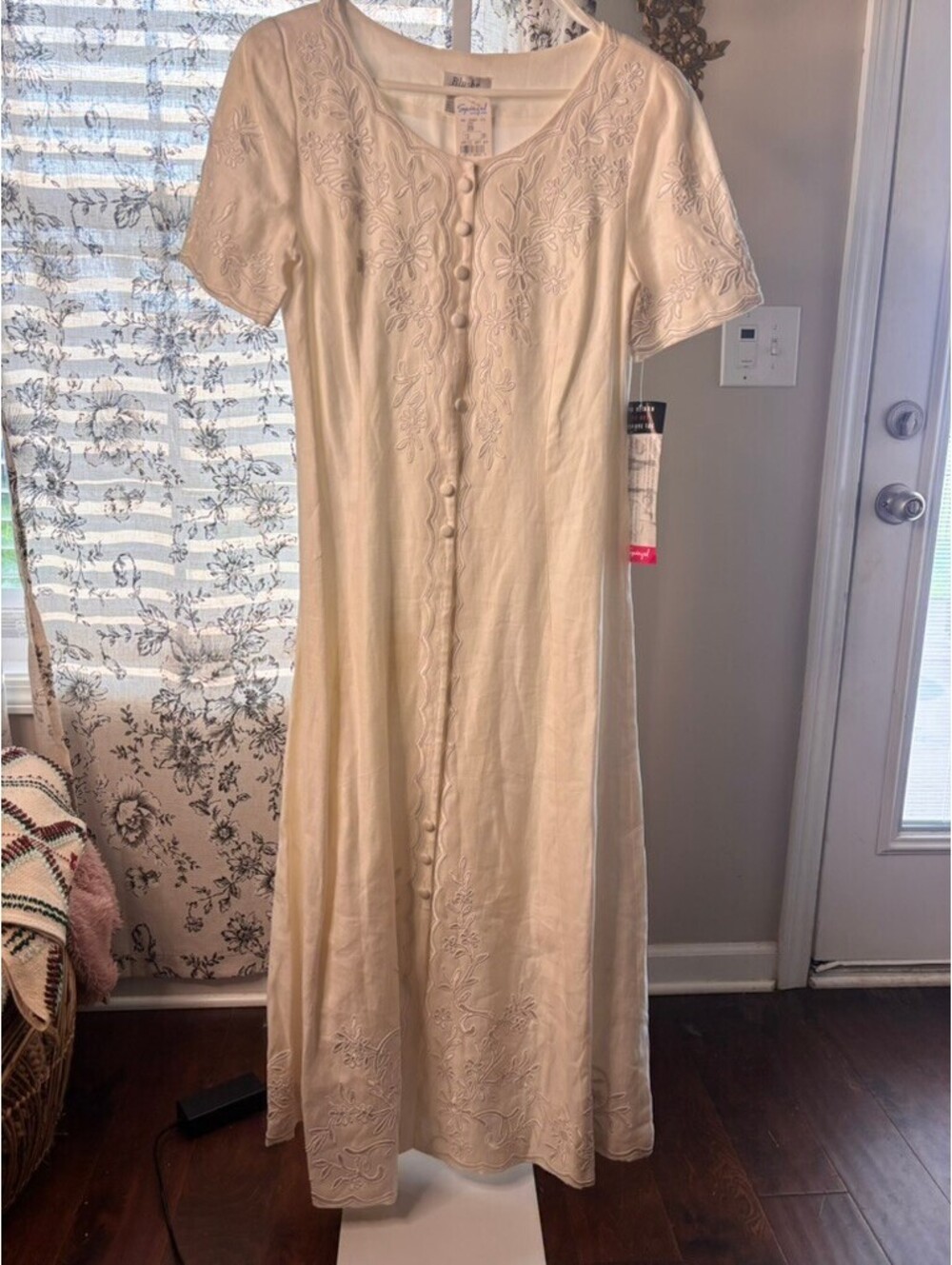 NWT Blushe by Spiegel White Ramie Embroidered Maxi Dress